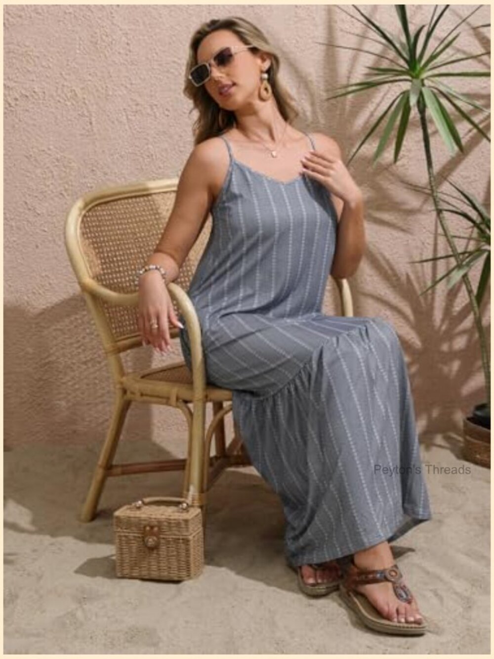 Spaghetti Strap Maxi Dress with Pocket Casual Printed Ruffle Hem Long Dress - Picture 6 of 7